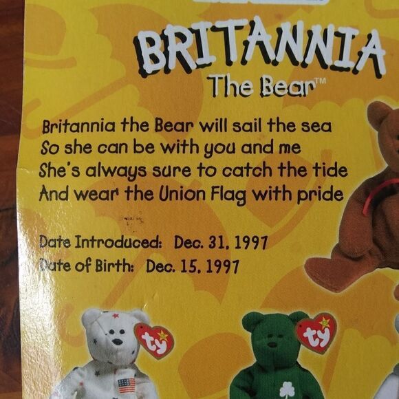 TY Teenie Original Beanie Baby Britannia The Bear 2 in Box - Picture 3 of 4